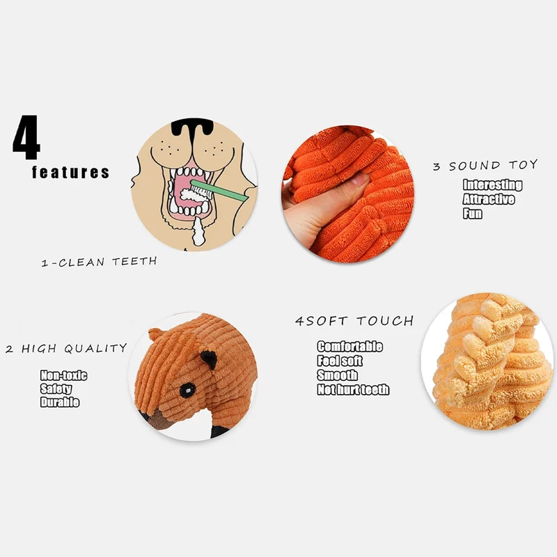 Dog Corduroy Toys Animal Shape Plush Squeaky Chew Bite Resistant Toy Pets Accessories Supplies for Small Large Dogs