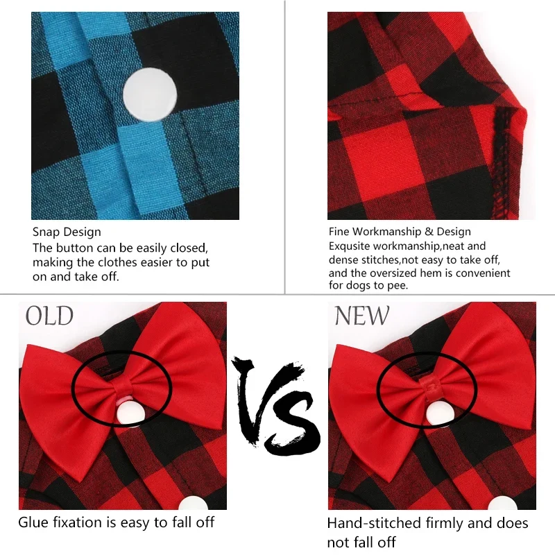 Pet Clothes Dogs Plaid Striped Shirt Suit Wedding Dress Puppy Coat Teddy Bear Pomeranian Vest Small-Medium Dog Cat Pet Costume