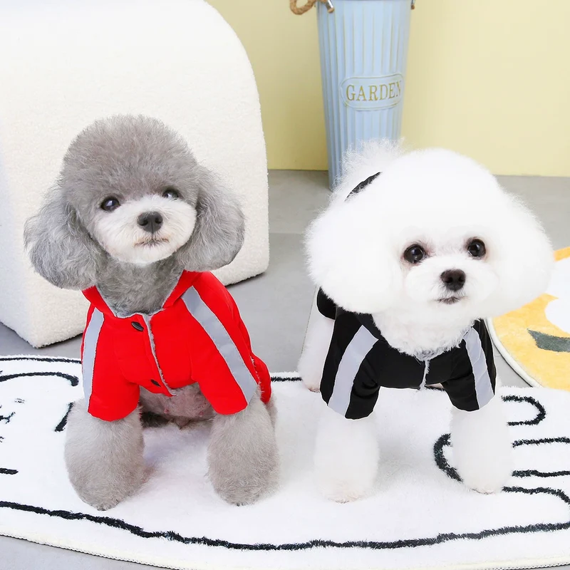 Pet Dog Clothes Teddy Bichon Pomeranian Four-Legged Reflective Cotton-Padded Clothes Autumn and Winter Pet Warm Sports Winter Cotton-Padded Jacket