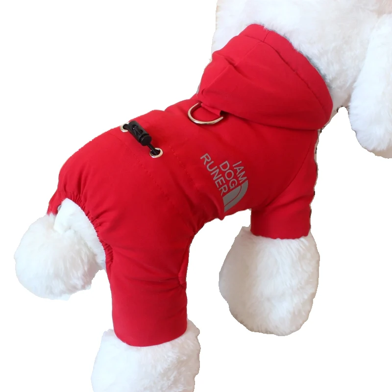 Pet Dog Clothes Teddy Bichon Pomeranian Four-Legged Reflective Cotton-Padded Clothes Autumn and Winter Pet Warm Sports Winter Cotton-Padded Jacket