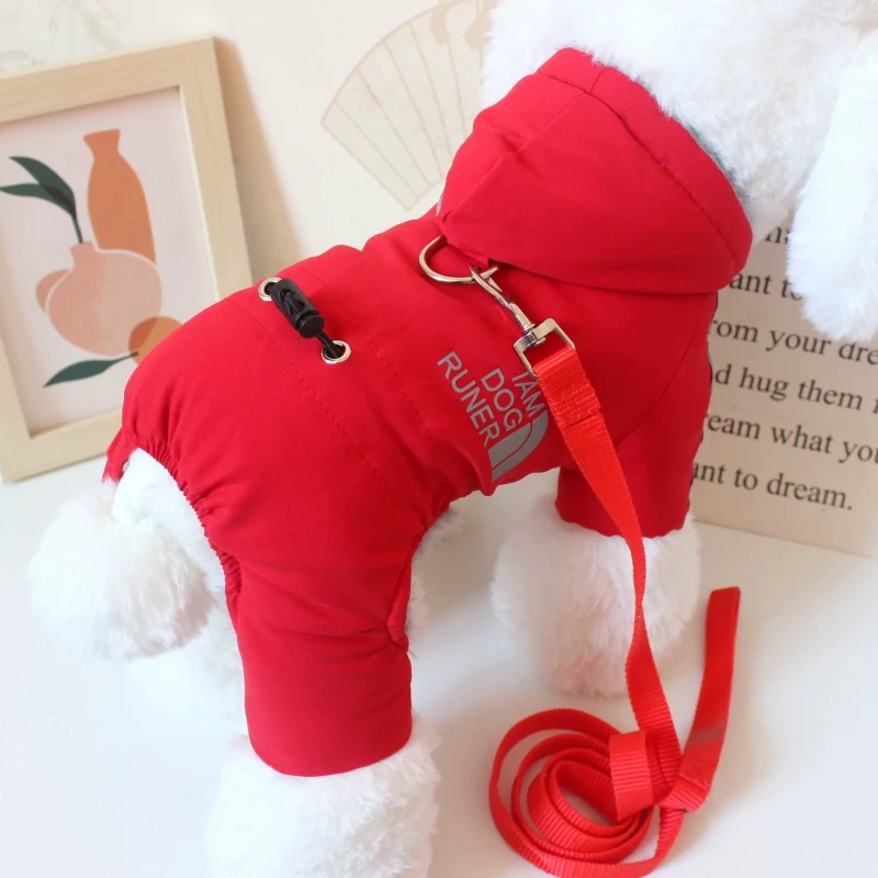 Pet Dog Clothes Teddy Bichon Pomeranian Four-Legged Reflective Cotton-Padded Clothes Autumn and Winter Pet Warm Sports Winter Cotton-Padded Jacket