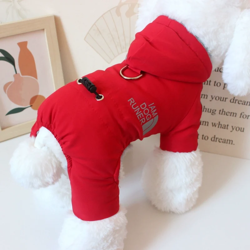 Pet Dog Clothes Teddy Bichon Pomeranian Four-Legged Reflective Cotton-Padded Clothes Autumn and Winter Pet Warm Sports Winter Cotton-Padded Jacket