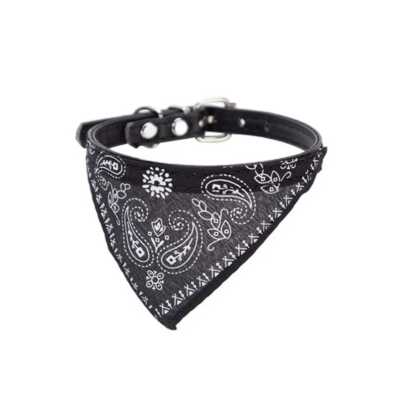 Adjustable Pet Puppy Cat Scarf Bandana Collar Neck Scarf For Small Dogs Kitten Saliva Towel PU Collar with Triangular Bandage