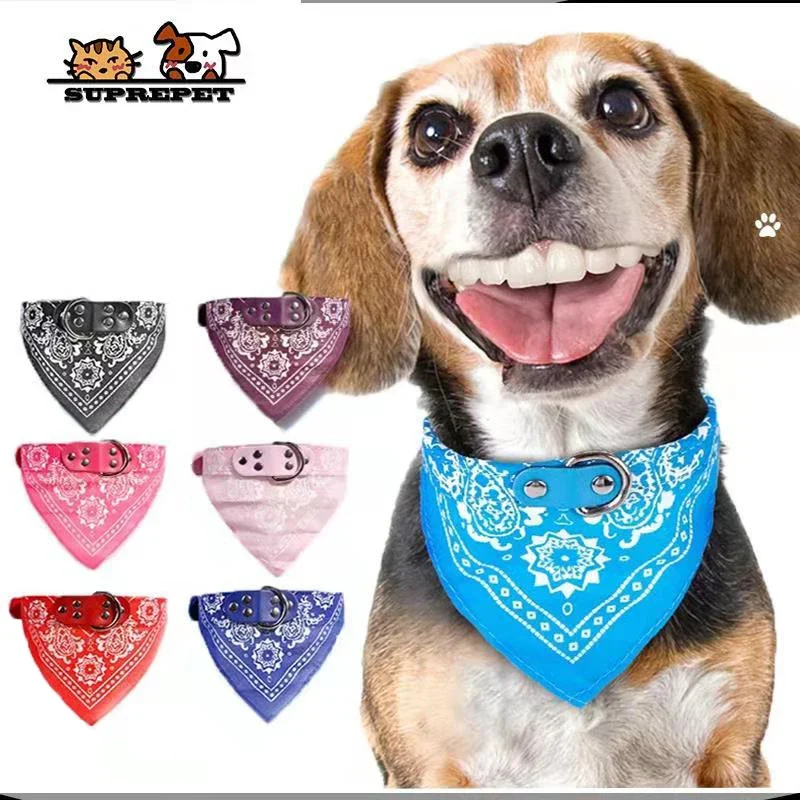 Cute Adjustable Small Dog Collars Puppy Pet Slobber Towel Outdoor Cat Collar Print Scarf Design Dog Collar Neckerchief