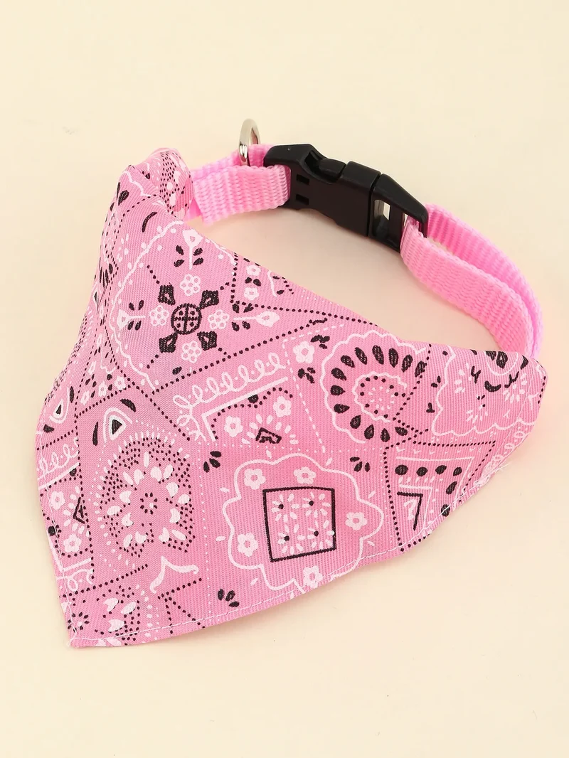 1pc Pink Color Random Pattern Pet Bandana With Adjustable Triangle Shape & Buckle Pet Dog Neck Scarf Puppy Cat Dog Collar Bibs