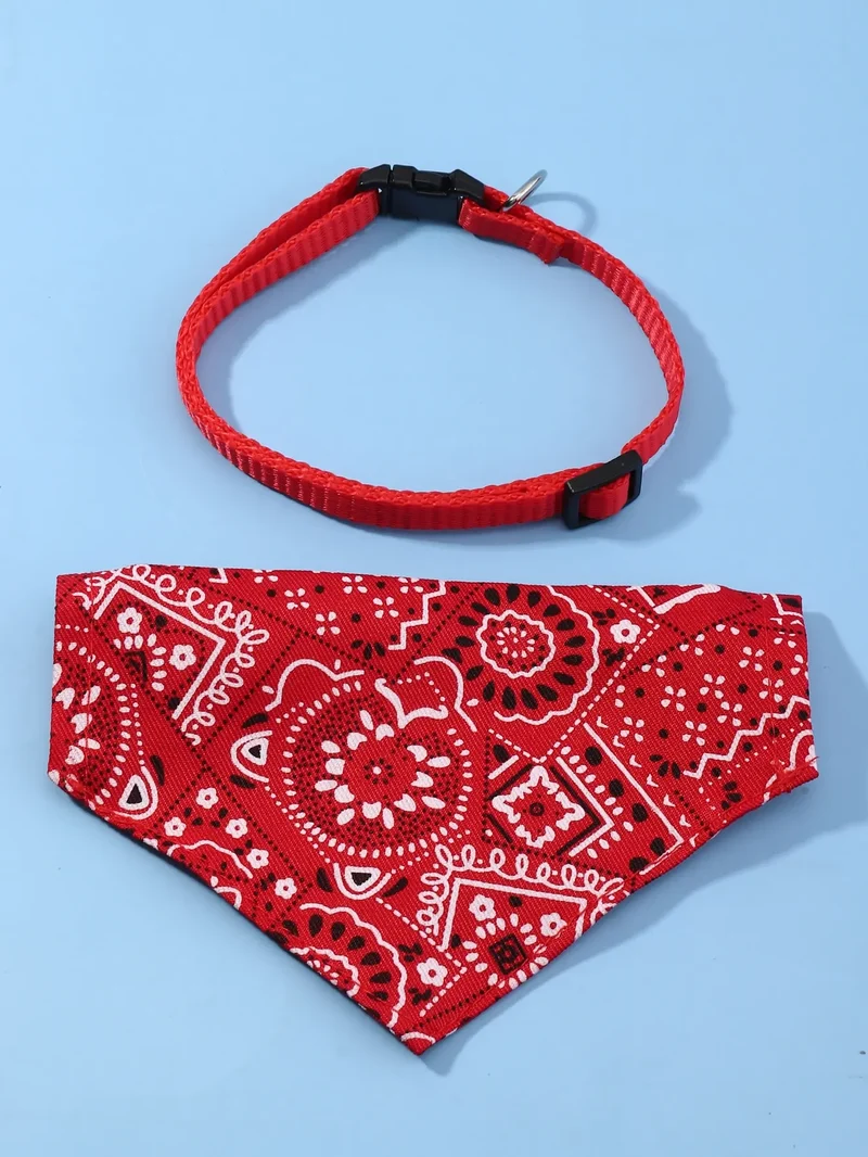 1pc Pink Color Random Pattern Pet Bandana With Adjustable Triangle Shape & Buckle Pet Dog Neck Scarf Puppy Cat Dog Collar Bibs