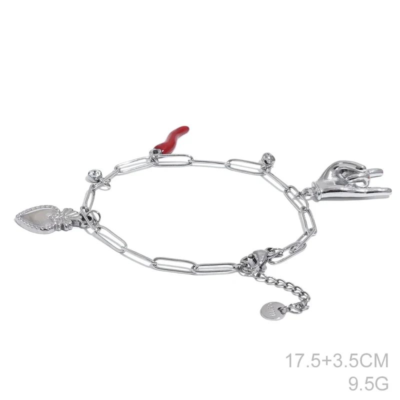 Yhpup Creative 316l Stainless Steel Palm Red Chili Heart Charms Pendant Necklace Personalized Jewelry Attractive Women Accessory