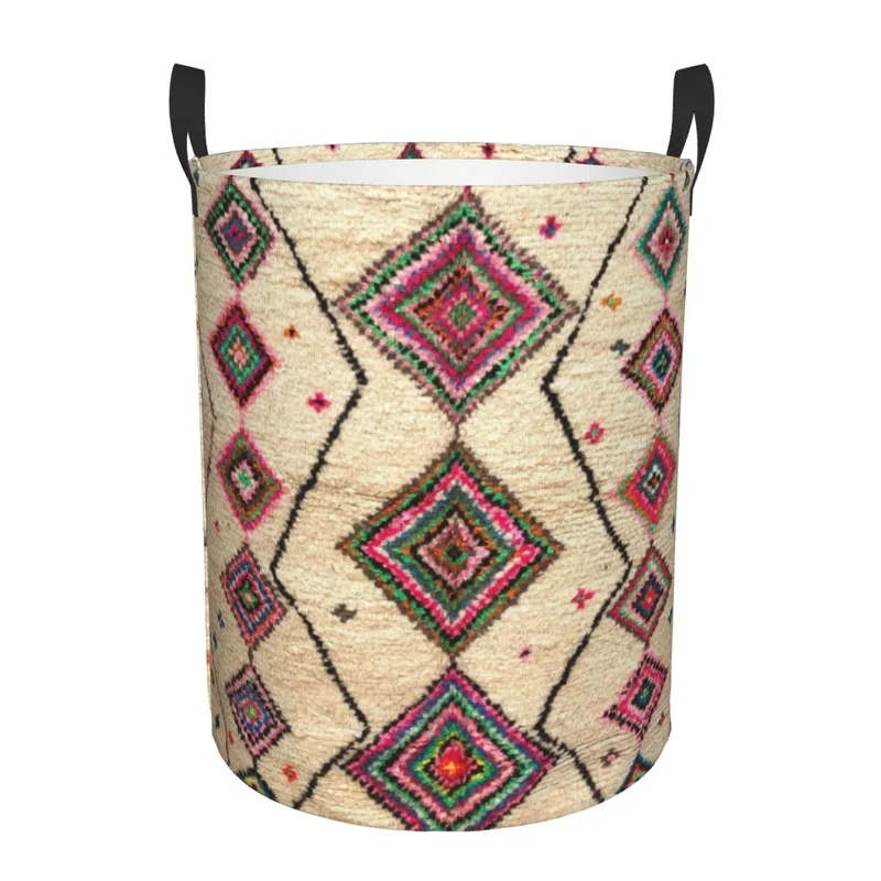 Moroccan Berber Rug Boho Style Laundry Basket Antique Bohemian Geometric Toy Clothes Hamper Storage Bin for Kids Nursery