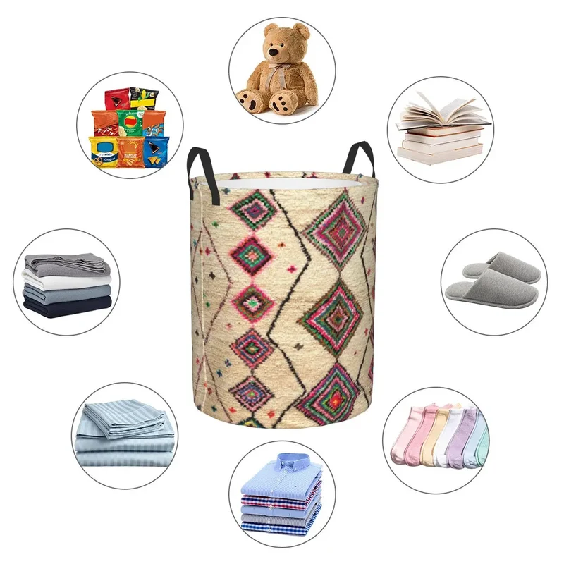 Moroccan Berber Rug Boho Style Laundry Basket Antique Bohemian Geometric Toy Clothes Hamper Storage Bin for Kids Nursery