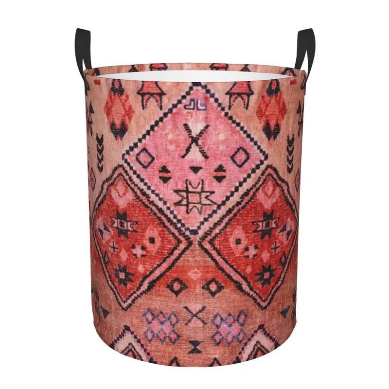 Moroccan Berber Rug Boho Style Laundry Basket Antique Bohemian Geometric Toy Clothes Hamper Storage Bin for Kids Nursery