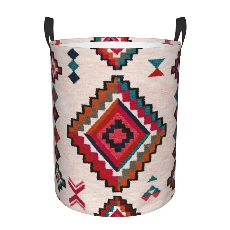 Moroccan Berber Rug Boho Style Laundry Basket Antique Bohemian Geometric Toy Clothes Hamper Storage Bin for Kids Nursery