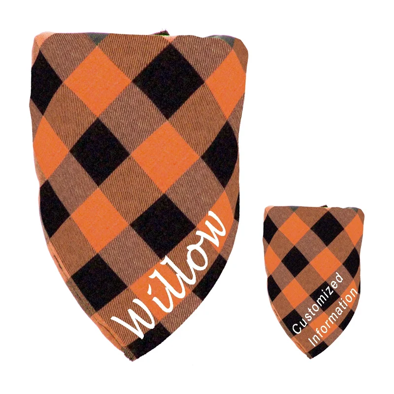 Personalized Name ID Pet Bandanas for Dog Cat Plaid Triangular Bib Scarf Collar Pet Items Puppy Accessories