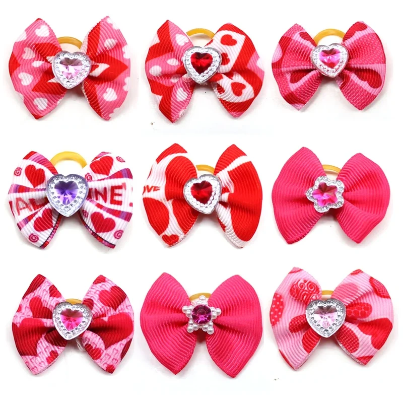 10pcs Valentine's Day Pet Supplies Pet Dog Cat Bowtie Dog Collar Pink Small Dog Hair Accessories Pet Bow Ties For Small Dogs