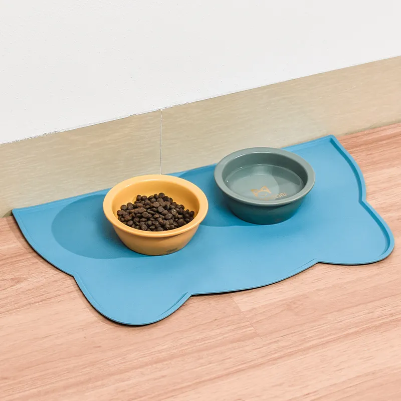 Pet Cat Bowl Food Mat with High Lips Silicone Non-Stick Waterproof Dog Food Feeding Pad Puppy Feeder Tray Water Cushion Placemat
