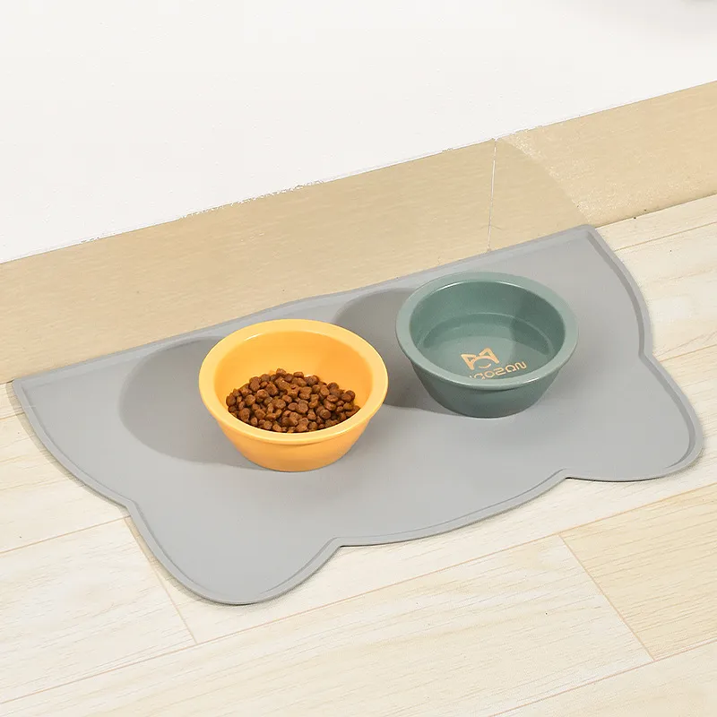 Pet Cat Bowl Food Mat with High Lips Silicone Non-Stick Waterproof Dog Food Feeding Pad Puppy Feeder Tray Water Cushion Placemat