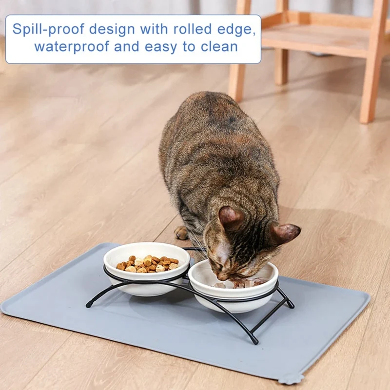 Silicone Pet Food Mat with High Lips Non-Stick Waterproof Dog Cat Food Feeding Pad Puppy Feeder Bowl Placemat Tray Placemat