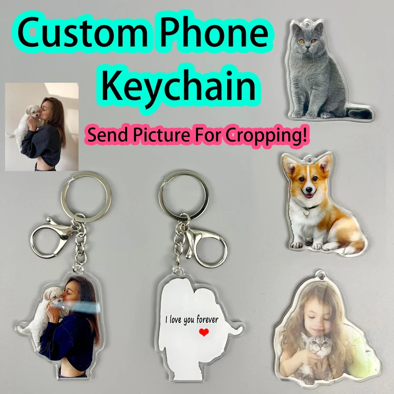 Custom Logo Acrylic Keychain Cat Dog ID Charm Print Holographic Personal Photo Pet Souvenir Birthday Gift Tag Name Key Chain