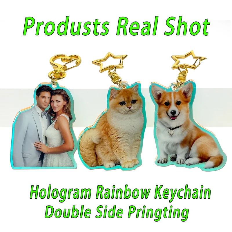 Custom Logo Acrylic Keychain Cat Dog ID Charm Print Holographic Personal Photo Pet Souvenir Birthday Gift Tag Name Key Chain