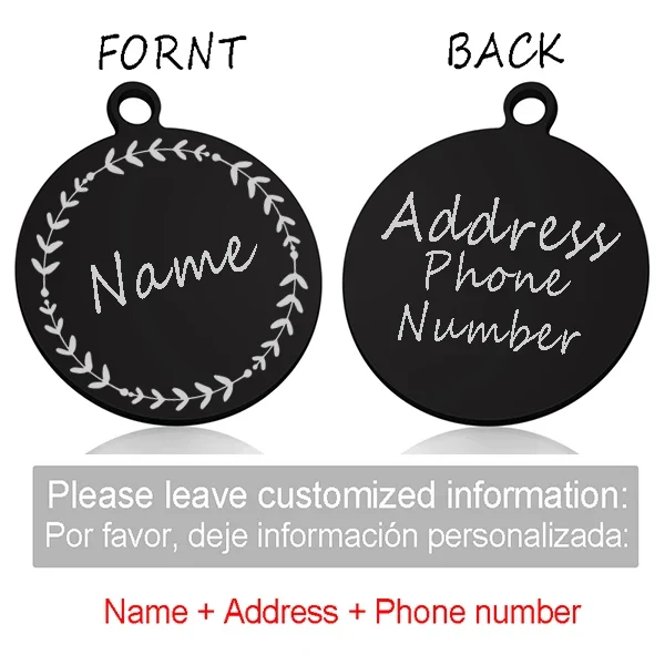 Custom Personalized Cat Dog ID Circle Tag Collar Pendant Engraved Pet Necklace Chain Charm Supplies For Tag Name Products