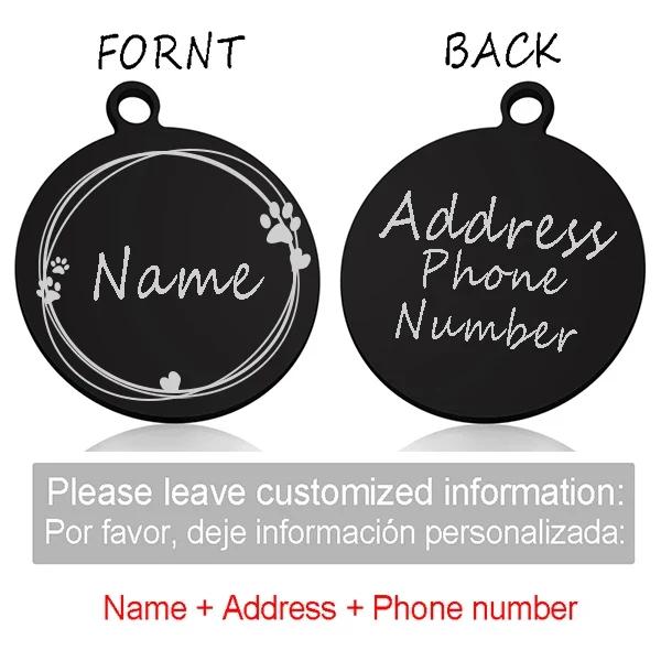 Custom Personalized Cat Dog ID Circle Tag Collar Pendant Engraved Pet Necklace Chain Charm Supplies For Tag Name Products