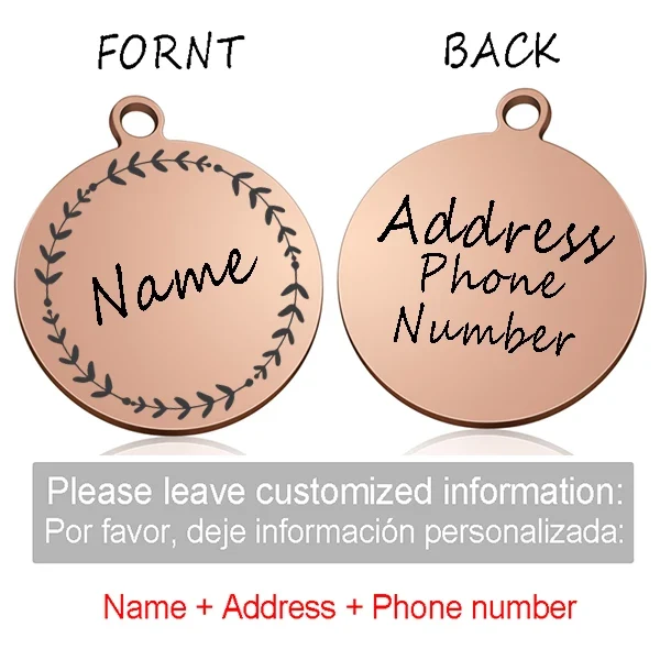 Custom Personalized Cat Dog ID Circle Tag Collar Pendant Engraved Pet Necklace Chain Charm Supplies For Tag Name Products