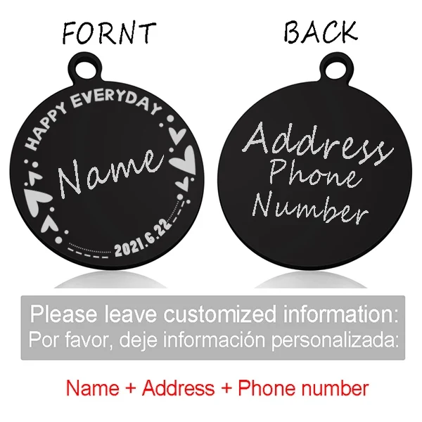 Custom Personalized Cat Dog ID Circle Tag Collar Pendant Engraved Pet Necklace Chain Charm Supplies For Tag Name Products