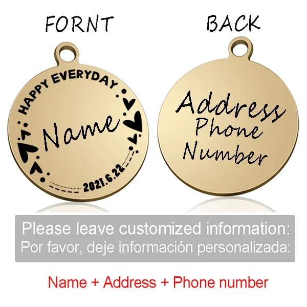 Custom Personalized Cat Dog ID Circle Tag Collar Pendant Engraved Pet Necklace Chain Charm Supplies For Tag Name Products
