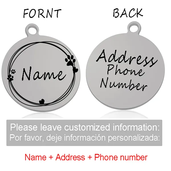 Custom Personalized Cat Dog ID Circle Tag Collar Pendant Engraved Pet Necklace Chain Charm Supplies For Tag Name Products