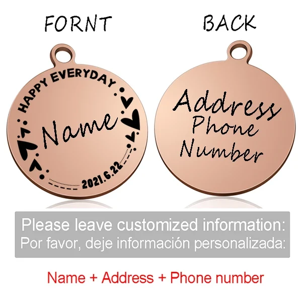 Custom Personalized Cat Dog ID Circle Tag Collar Pendant Engraved Pet Necklace Chain Charm Supplies For Tag Name Products