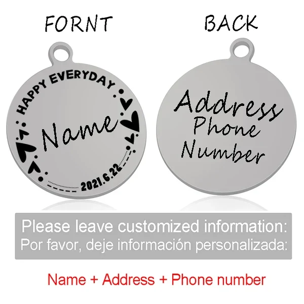 Custom Personalized Cat Dog ID Circle Tag Collar Pendant Engraved Pet Necklace Chain Charm Supplies For Tag Name Products