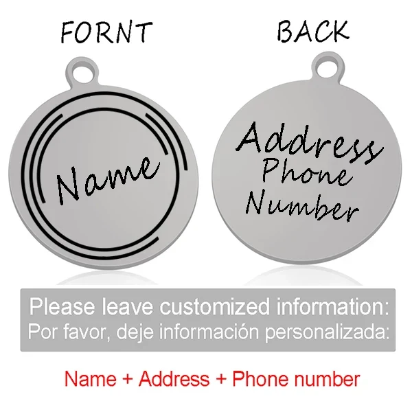 Custom Personalized Cat Dog ID Circle Tag Collar Pendant Engraved Pet Necklace Chain Charm Supplies For Tag Name Products