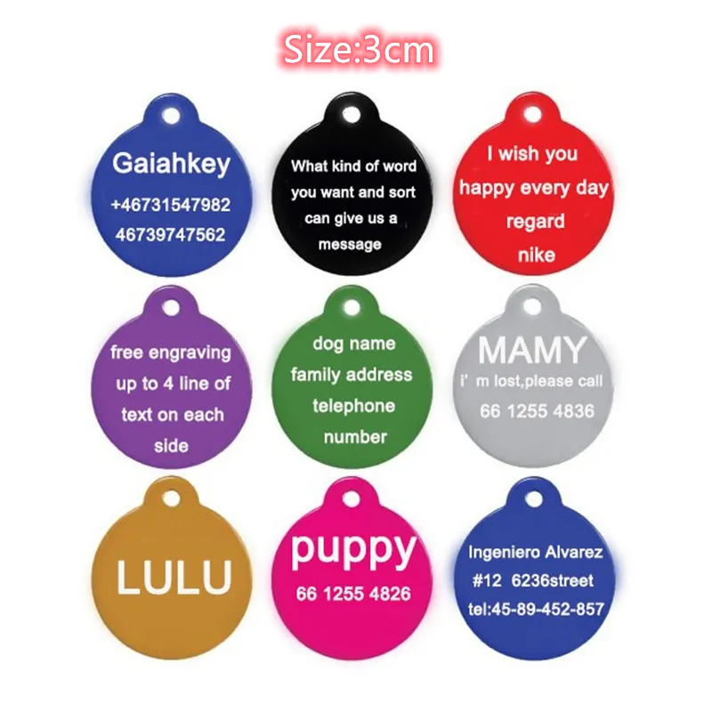 1pcs Free Laser Engraving Personalized Custom Pet Dog ID Tag Cat Puppy Name Pendant Tags Pets Tag Collar Anti-lost Nameplate
