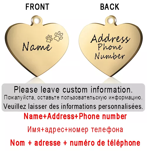 Dog ID Heart Tag Custom Personalized Cat Collar Pendant Engraved Pet Necklace Chain Charm Supplies For Name Products
