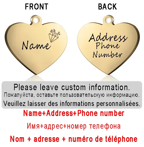 Dog ID Heart Tag Custom Personalized Cat Collar Pendant Engraved Pet Necklace Chain Charm Supplies For Name Products
