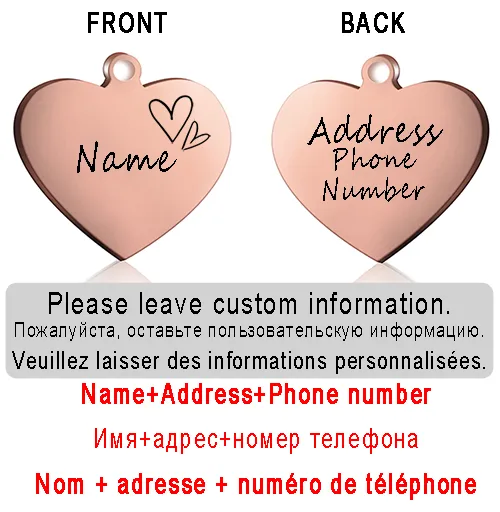 Dog ID Heart Tag Custom Personalized Cat Collar Pendant Engraved Pet Necklace Chain Charm Supplies For Name Products