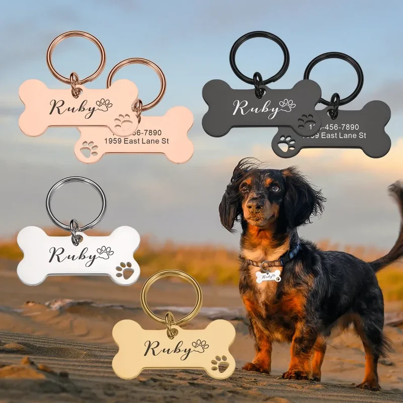 Personalized Pet Dog Tags Shiny Mirror Bone ID Tags Engraving Name Kitten Puppy Anti-lost Collar Tag for Dog Cat Nameplate Pets