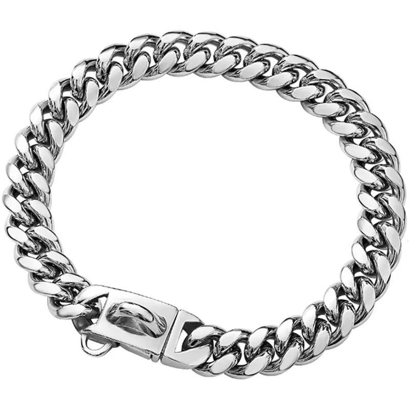 Heavy Duty Strong Metal Dog Cuban Chain Collar Stainless Steel Pet Collar For Large Dogs Pitbull Bulldog Silver Gold Show Collar