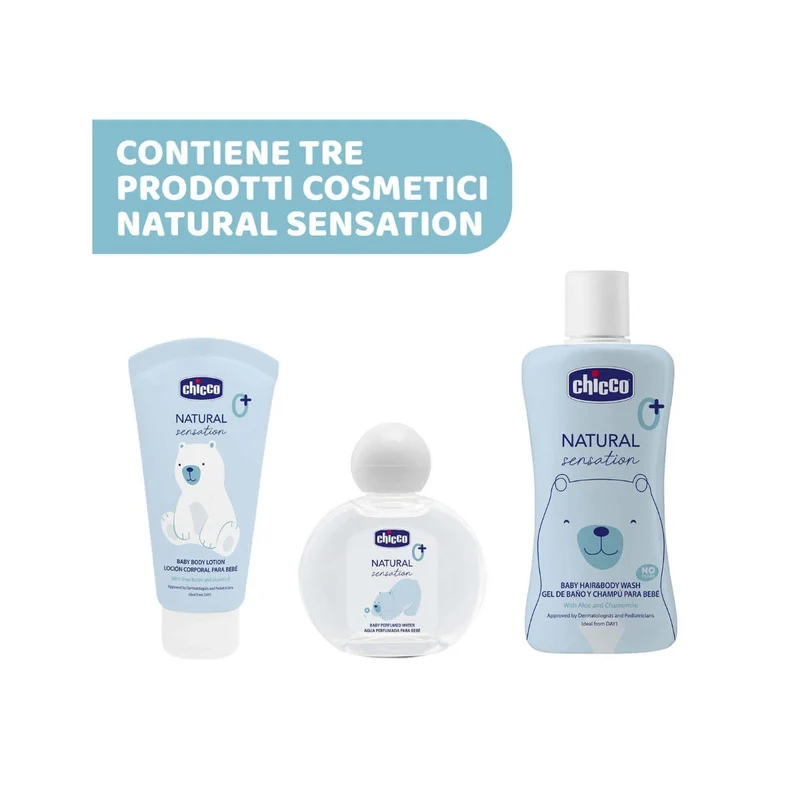 Chicco Natural Sensation Set Detergente Corpo&Capelli 200ml + Crema Corpo 150ml + Acqua Profumata 100ml