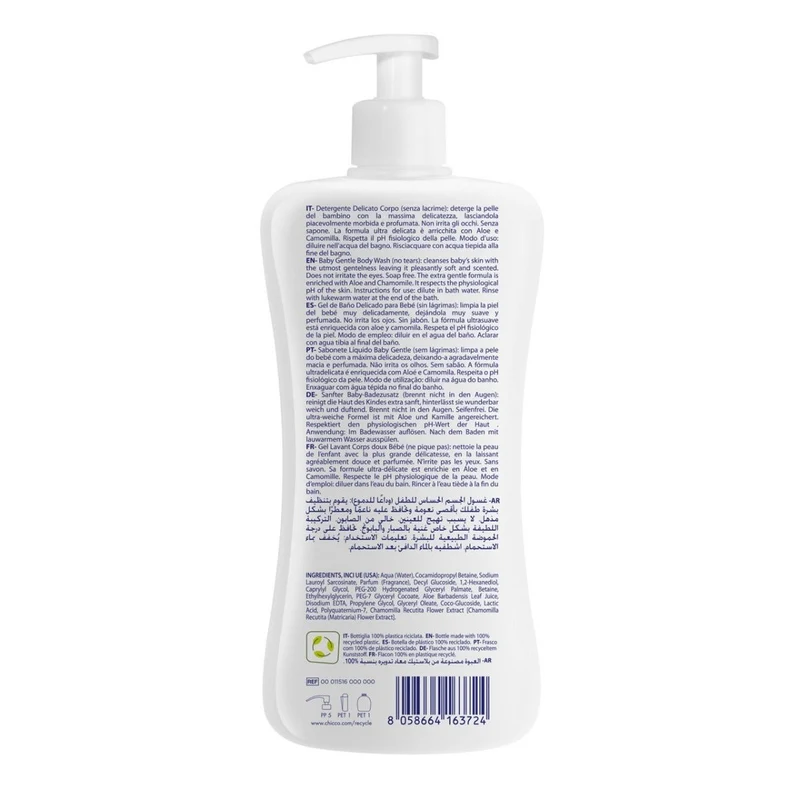 Chicco Natural Sensation Baby Detergente Corpo Delicato 500ml 0Mesi+