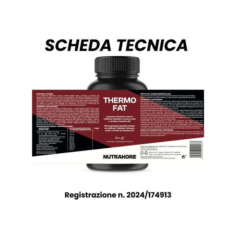 Nutrakore Thermofat Brucia grassi Con tecnologia CaffShock e BlackNat 90 Compresse