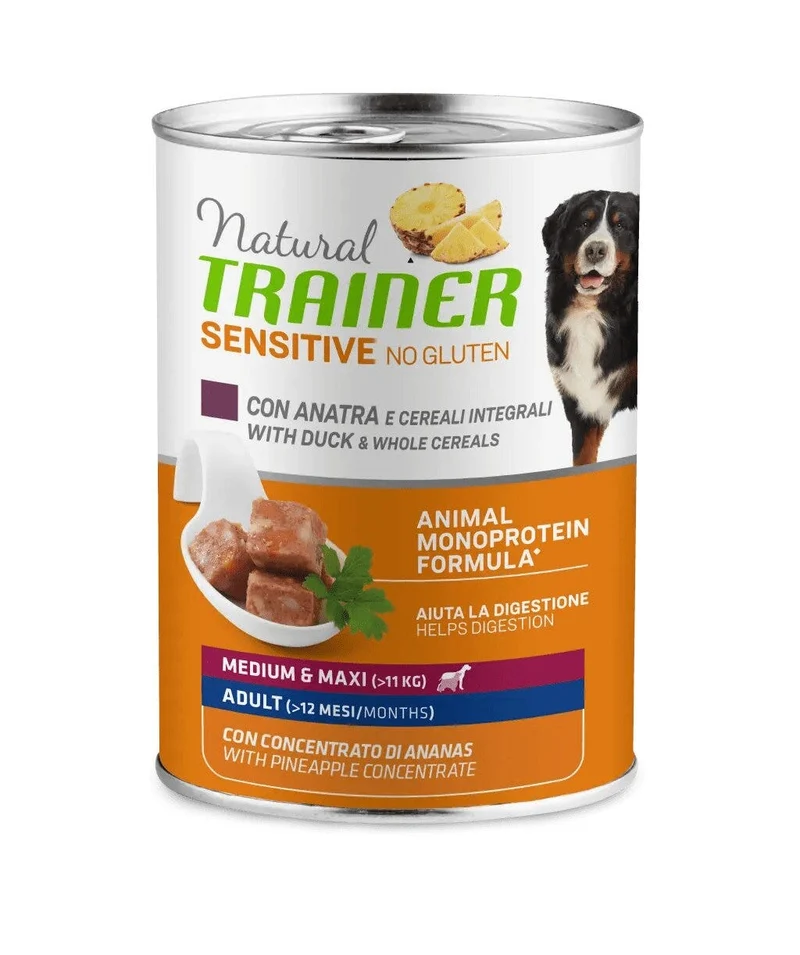 Natural Trainer Cane Sensitive No Gluten Medium & Maxi Adult con Anatra e Cereali 400g