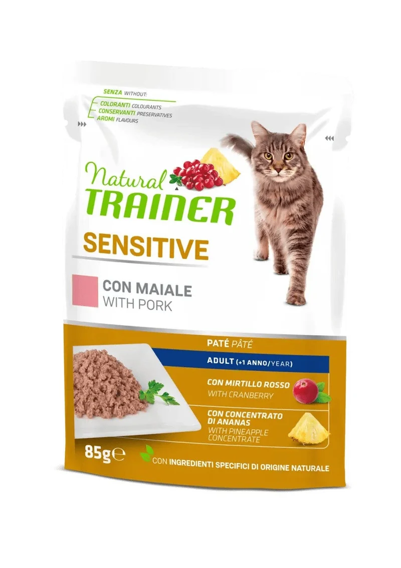 Natural Trainer Gatto Sensitive Adult con Maiale Paté 85g