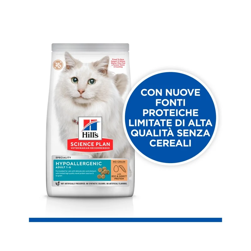 Hill's Science Plan Hypoallergenic Adult Alimento Secco Per Gatti Con Uova E Insetti 7Kg