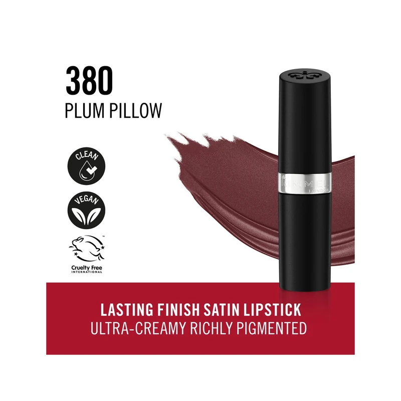 Rimmel Lasting Finish Rossetto Satinato Idratante Formula Vegana 4g 380 Plum Pillow