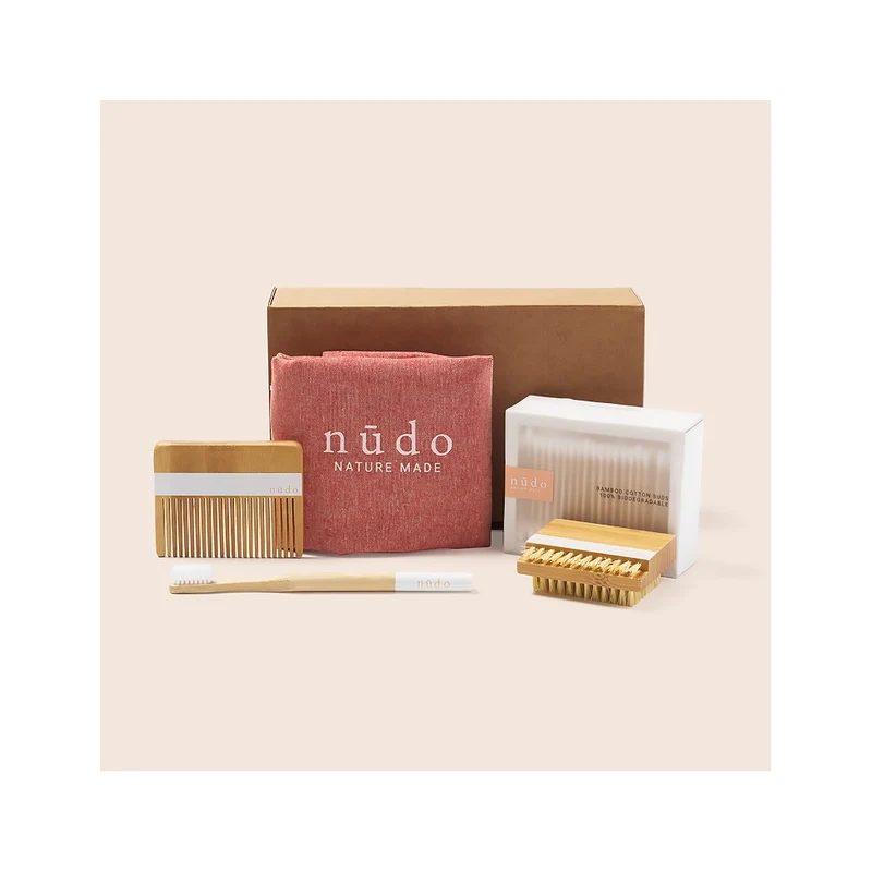Nudo Kit Bamboo Essentials Cotton Fioc + Spazzolino Denti + Pettine + Spazzola Unghie + Shopper In Cotone
