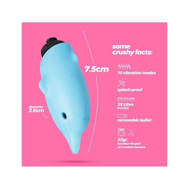 Crushious O-Pet Vibratore Tascabile Delfino Con Palla A 10 Vibrazioni Blu