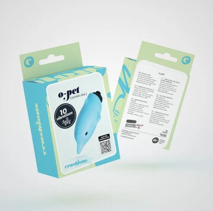 Crushious O-Pet Vibratore Tascabile Delfino Con Palla A 10 Vibrazioni Blu