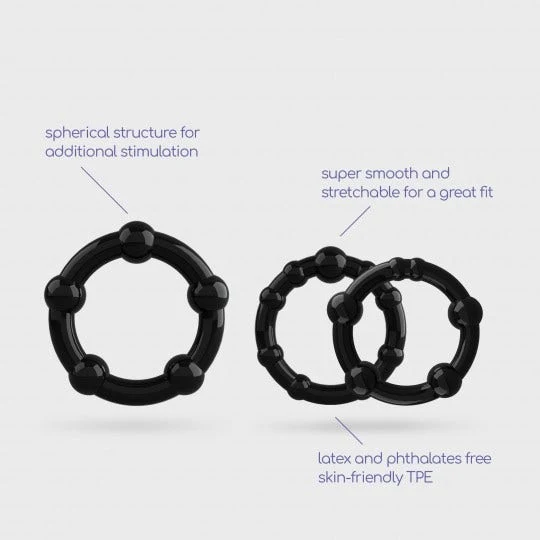 Crushious Triple Bead Set di Anelli per il Pene Neri