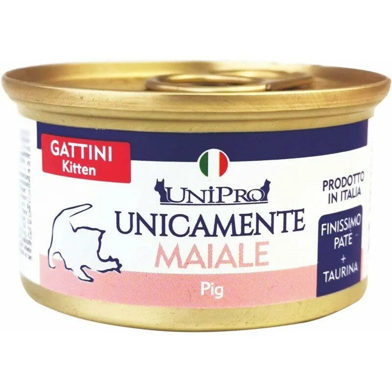 Unipro Unicamente Maiale Cibo Umido Gattini Barattolo 85g