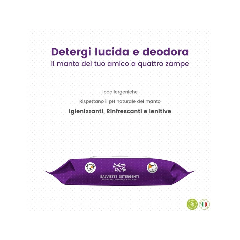 Italian Pet Salviettine Biodegradabili Aloe Vera/Lavanda Per Cani/Gatti 20x30cm 50 Pezzi